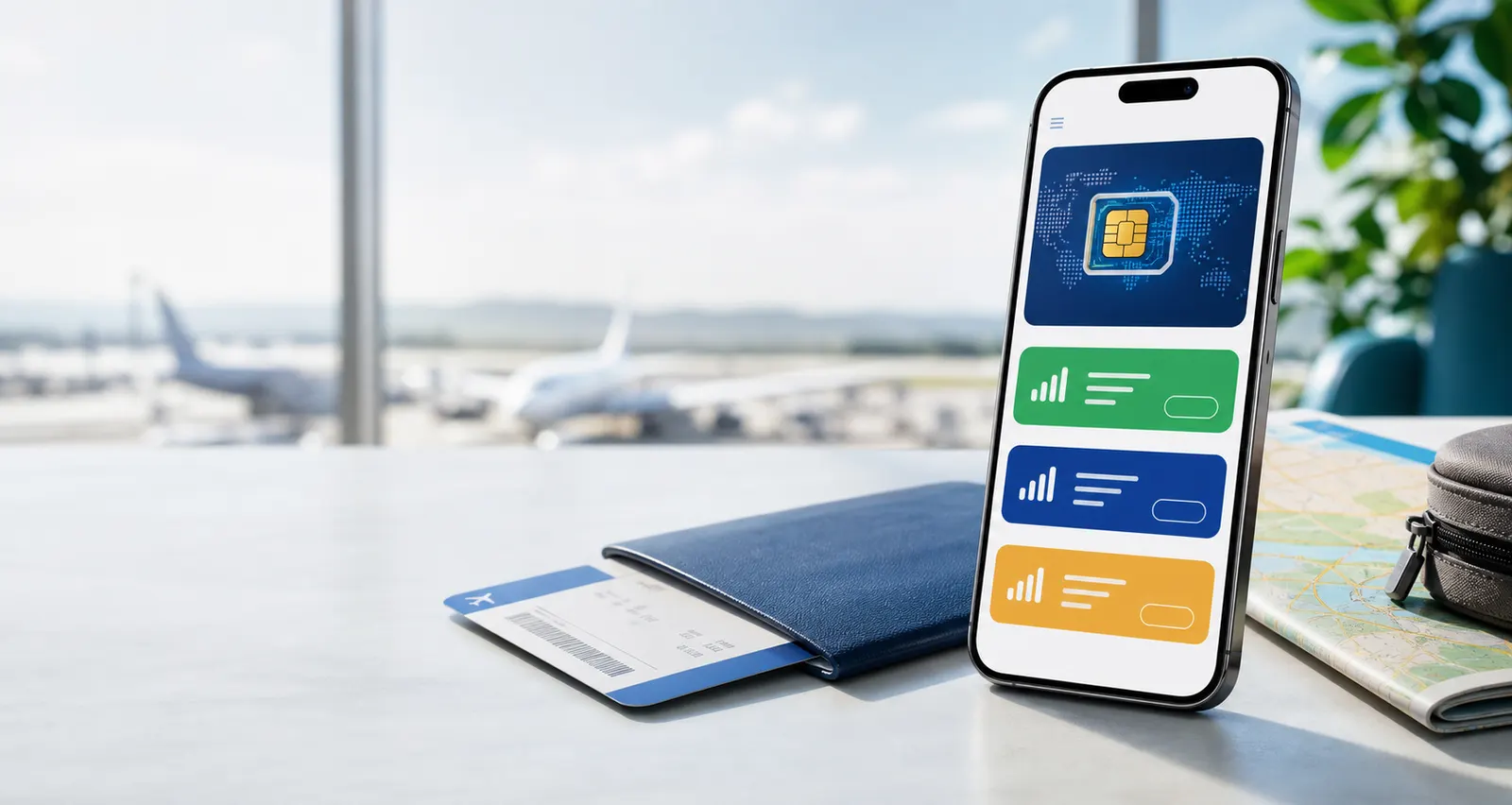 海外旅行前にNomad eSIMの料金と容量を確認しているイメージ